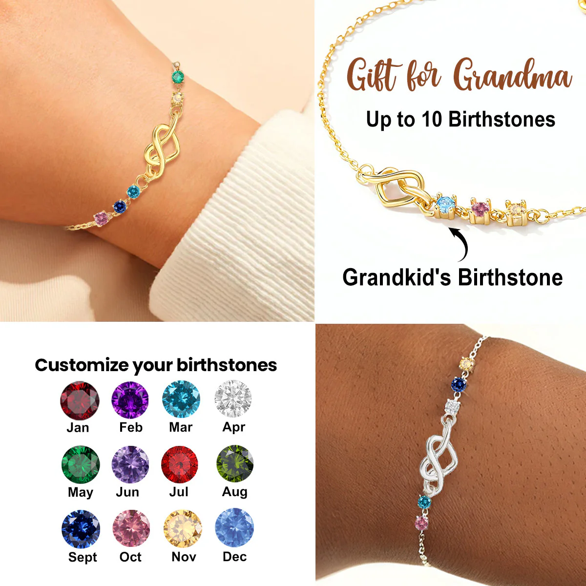 Adjustable Birthstone Love Knot Personalized Bracelet-925 Sterling Silver - Image 2