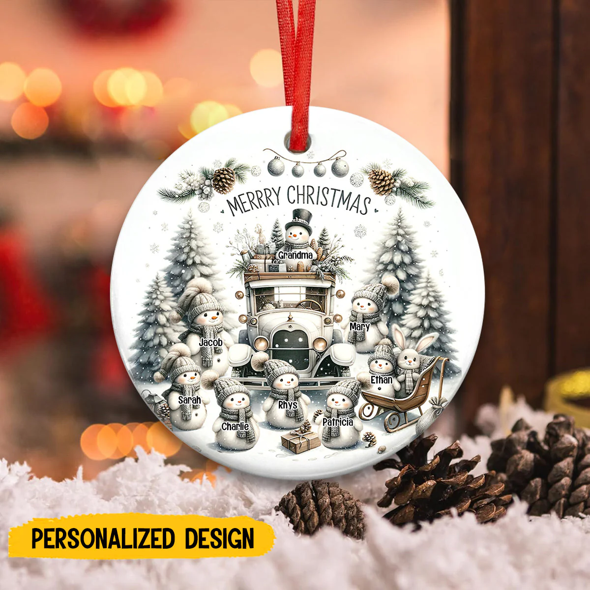Personalized Snowman With Kids Christmas Ornament - Image 2