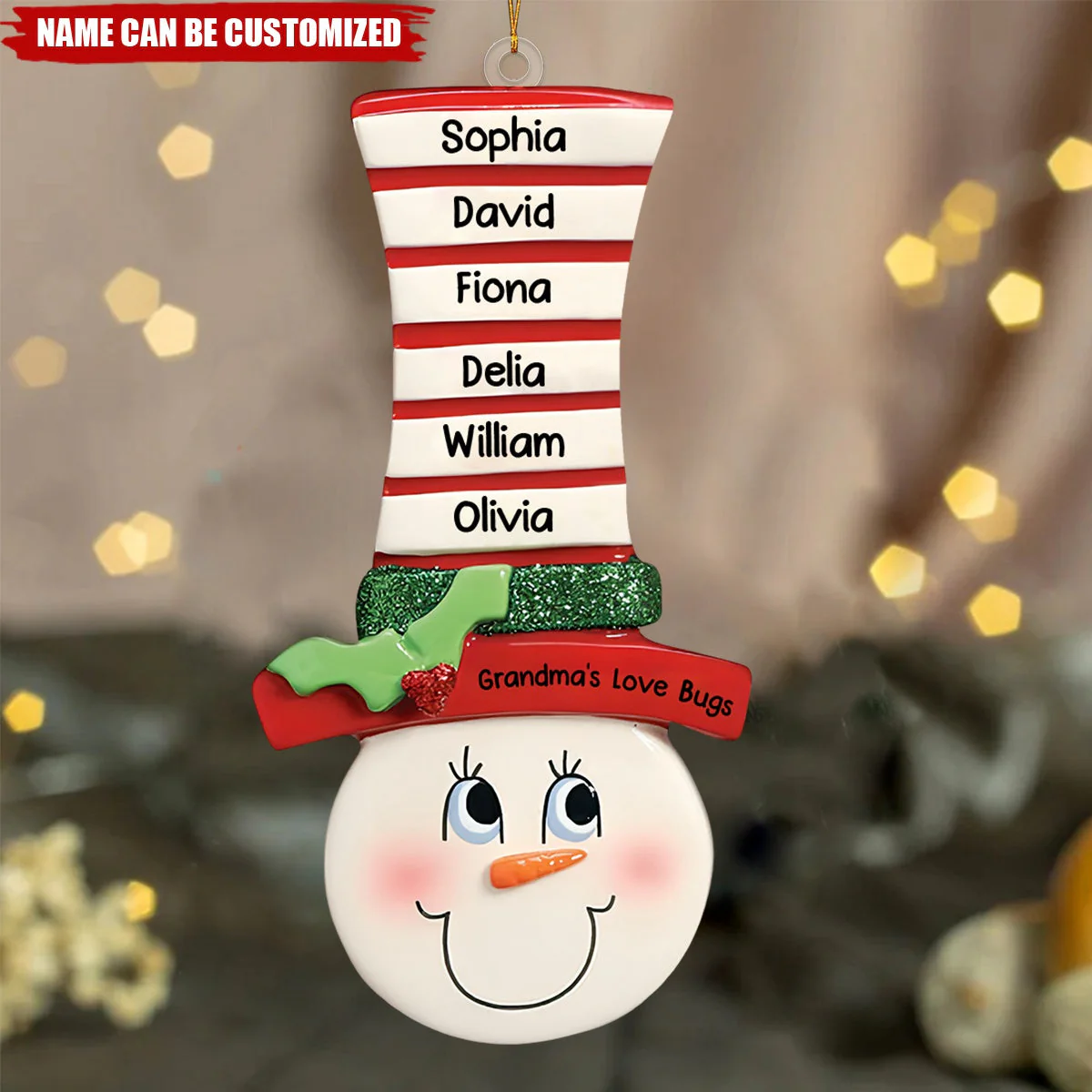 Personalized Snowman Lady With Large Hat Christmas Ornament - Image 2