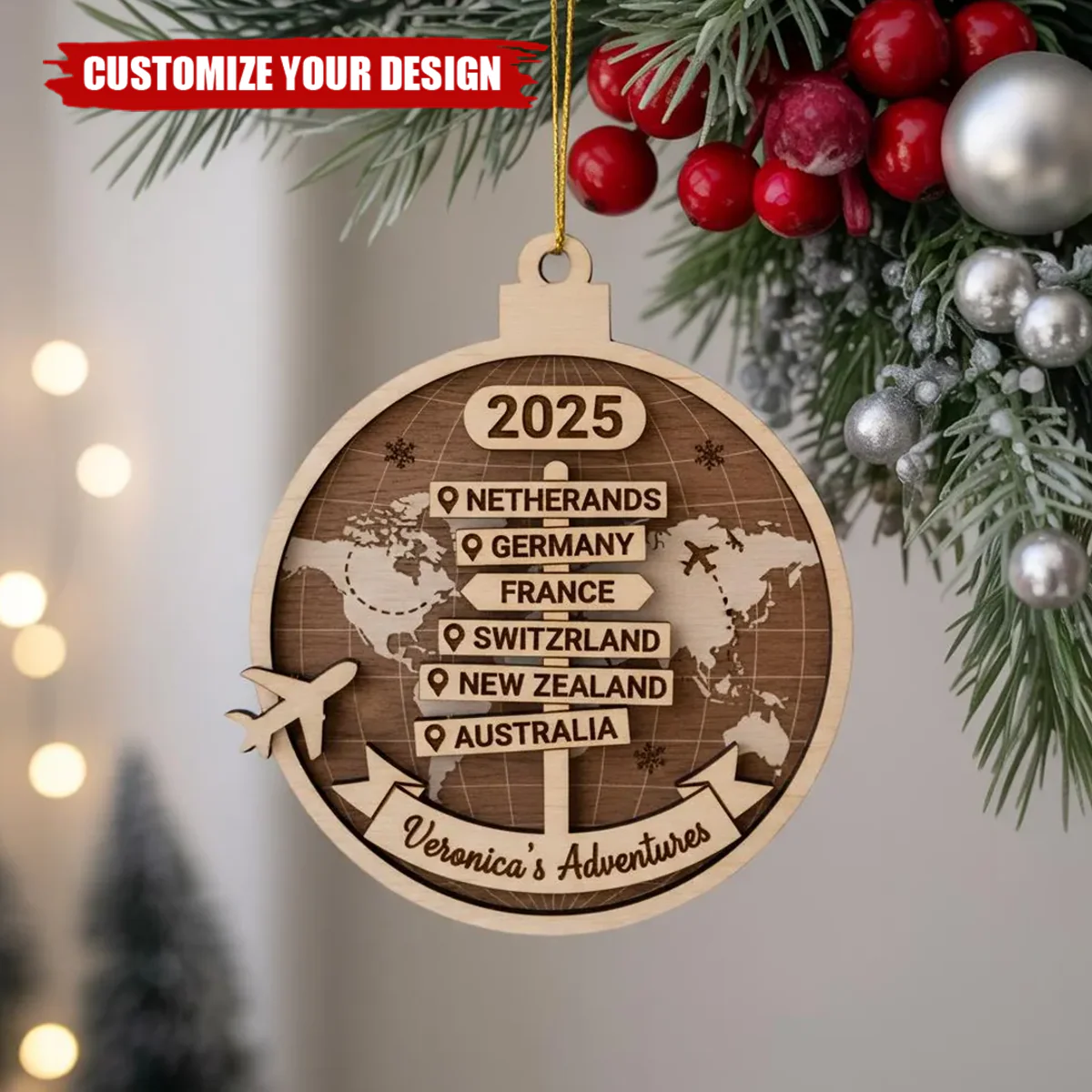 Personalized Travel Adventure Ornament, Travel Christmas Gift