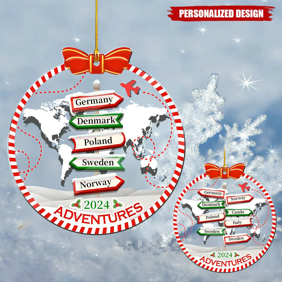 Personalized Travel Adventure Ornament, Traveling Christmas Ornament - Image 2
