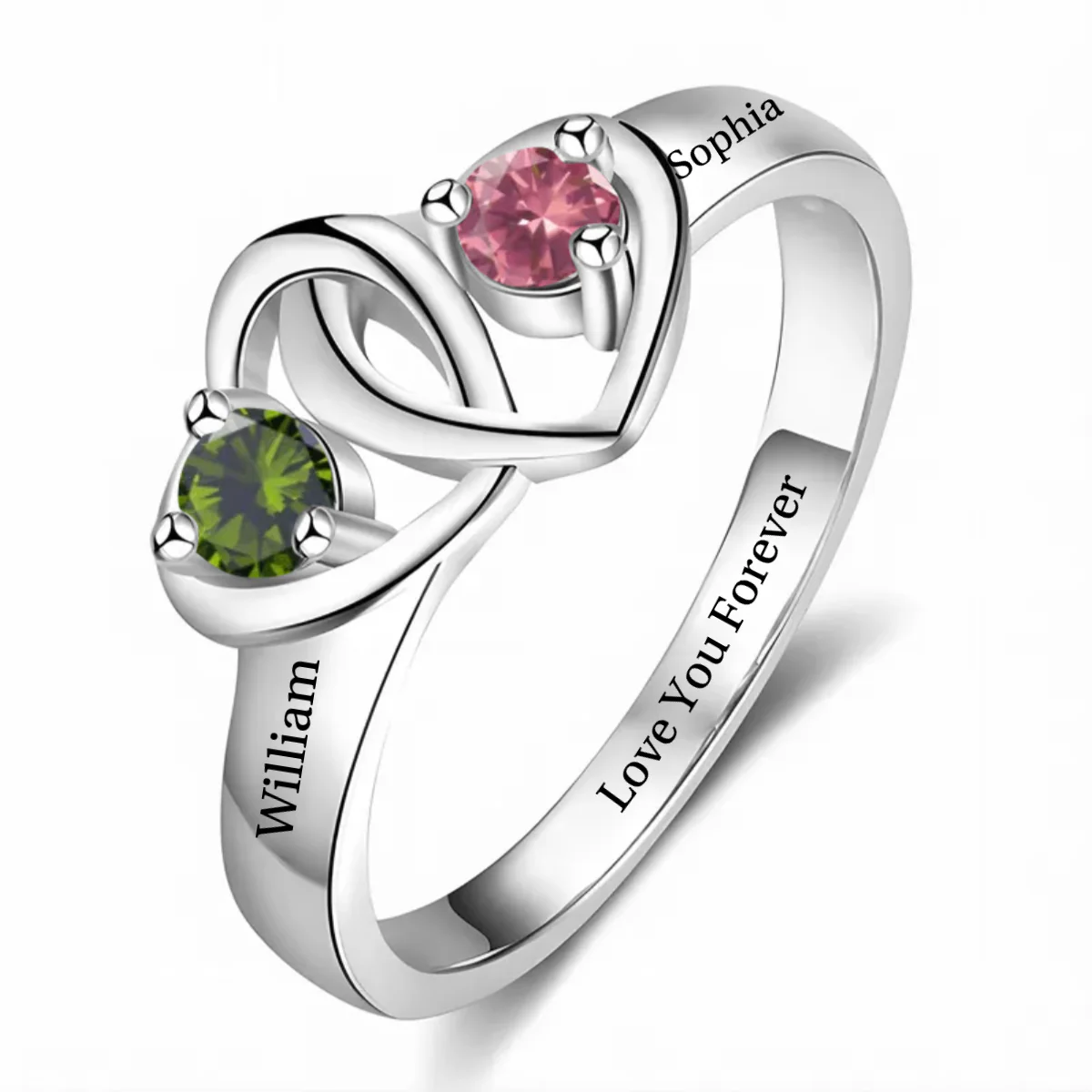Personalized Two Hearts Birthstone Ring - Gift For Couple - Image 4