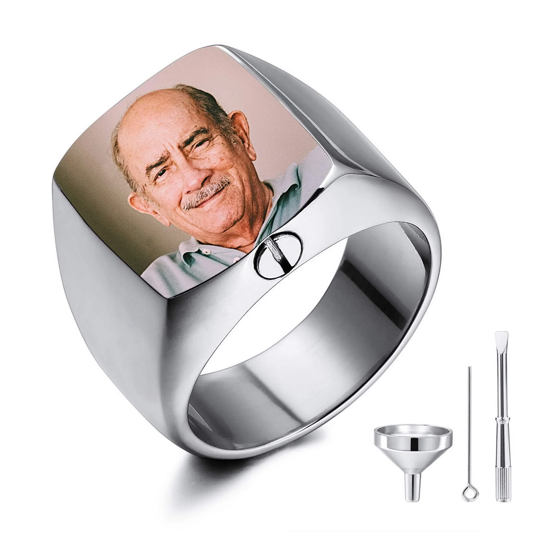 Personalized Upload Image Memorial Urn Ring for Ashes - Image 3