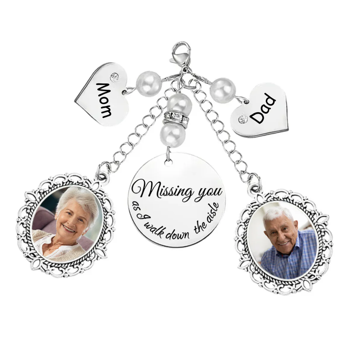 Personalized Wedding Bouquet Lacy Oval Charm With Photo and Heart Shaped Pendant - Image 3