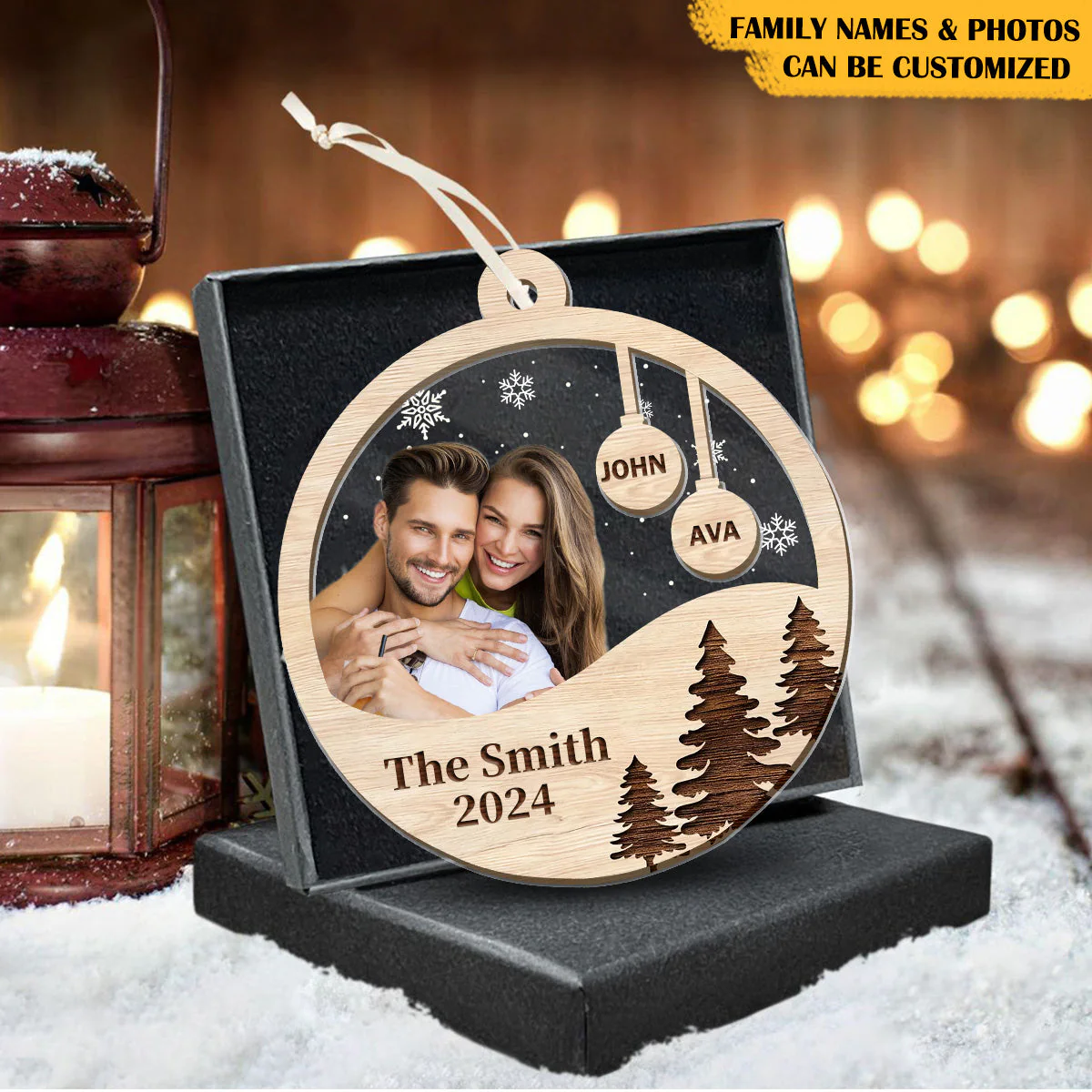 Personalized Family Photo Wood Double-layer Christmas Ornament - Image 2