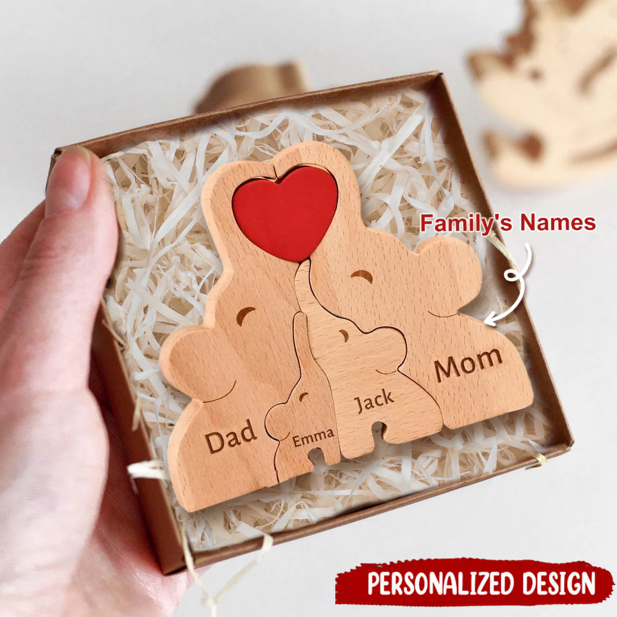 Personalized Wooden Elephant Family Puzzle, Mother's Day Gift - Image 2