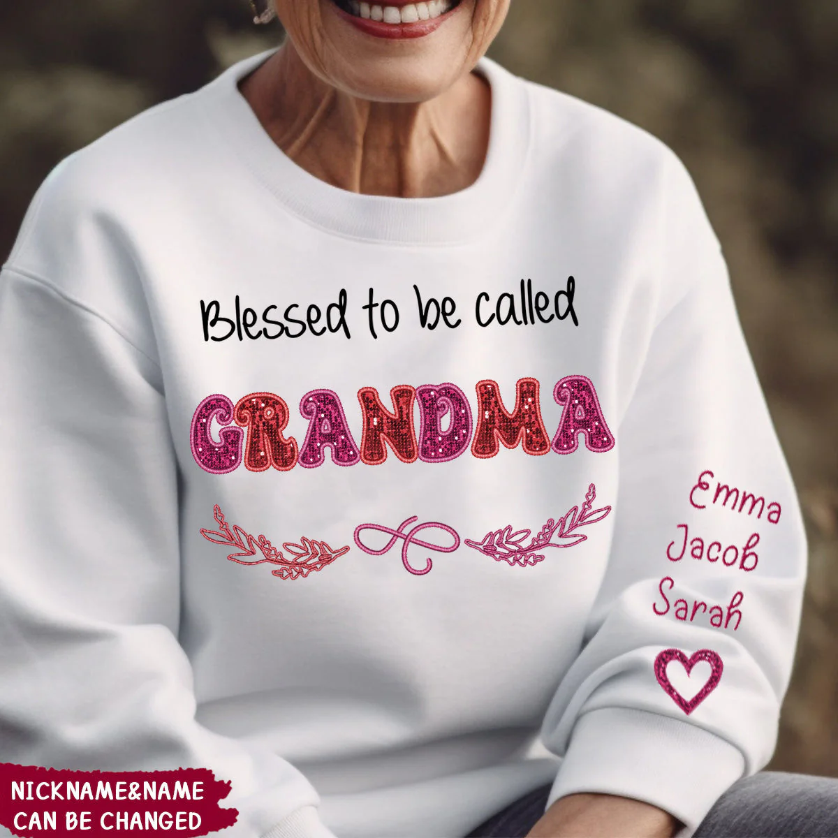 Pinky Glitter Grandma Mom, Blessed To Be Called Nana Personalized Sweatshirt - Image 3