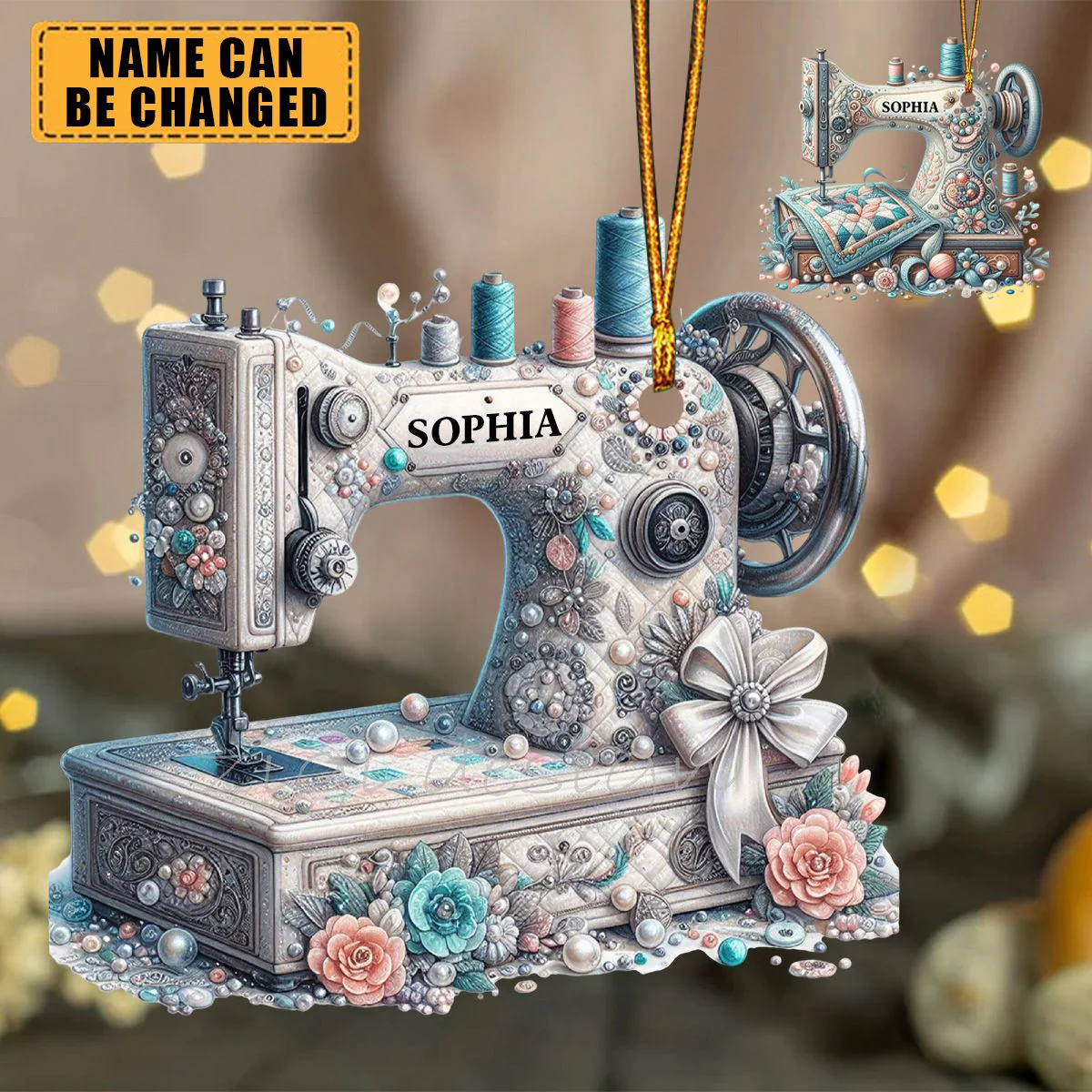 Quilting Clipart Sewing Machine Personalized Ornament - Image 2