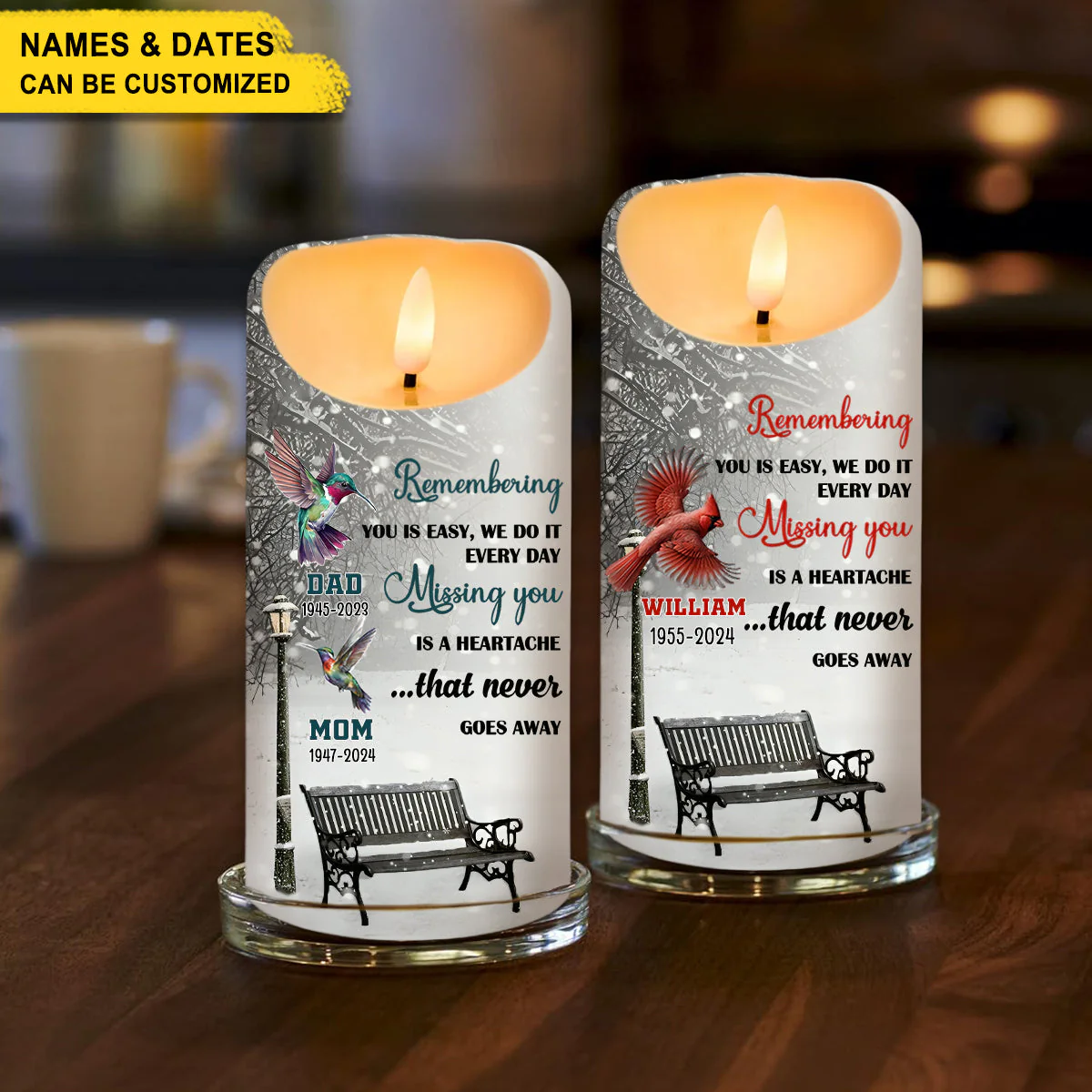 Remembering You Is Easy Missing You Is A Heartache - Personalized Memorial LED Candle - Image 2