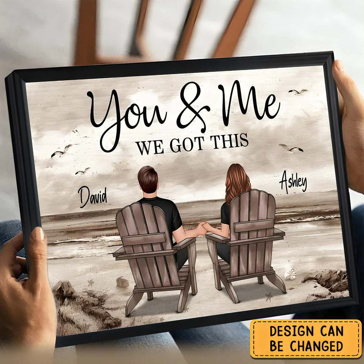 Retro Vintage Back View Couple Sitting Beach Landscape Personalized Poster - Image 2