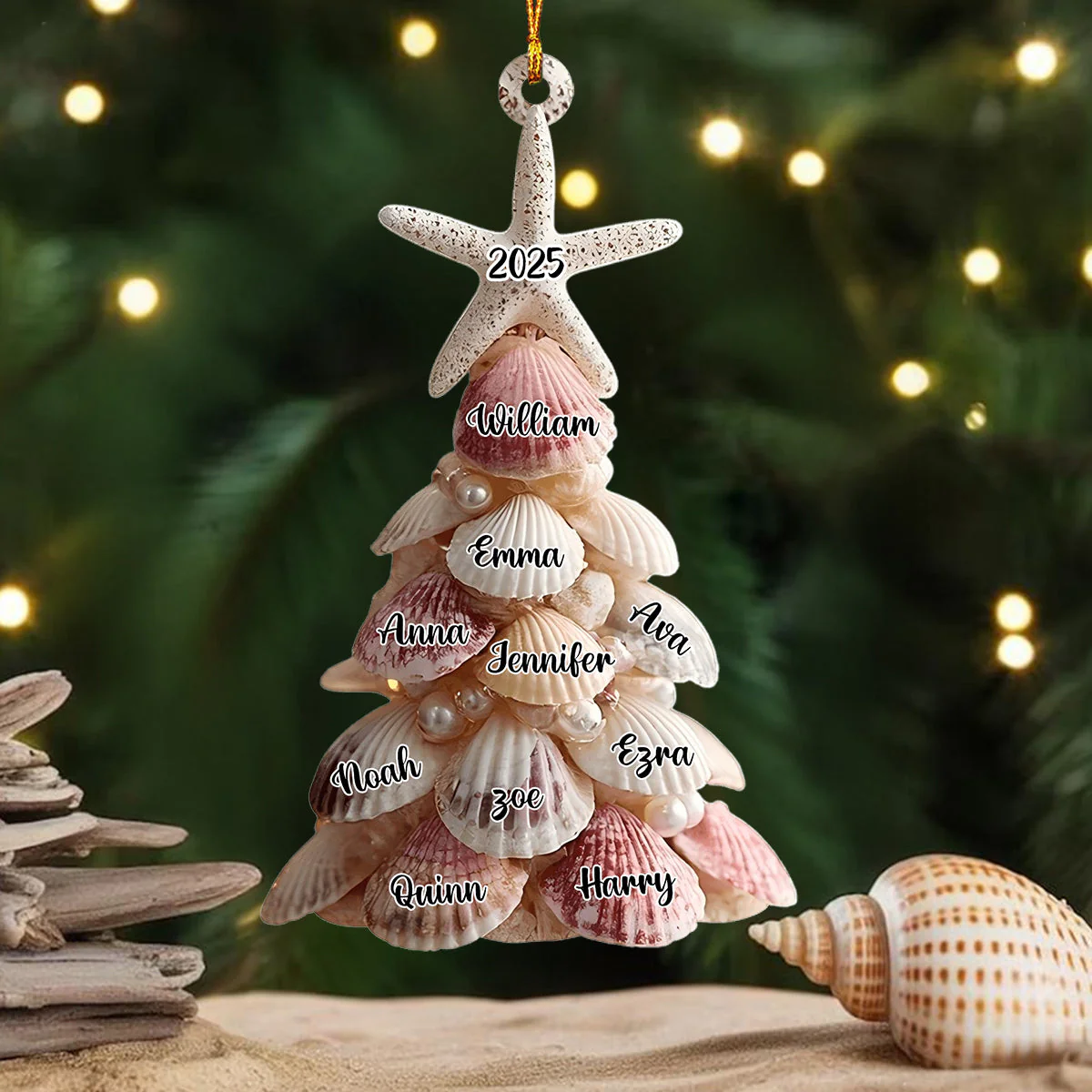 Seashell Christmas Tree - Personalized Family Ornament - Image 2
