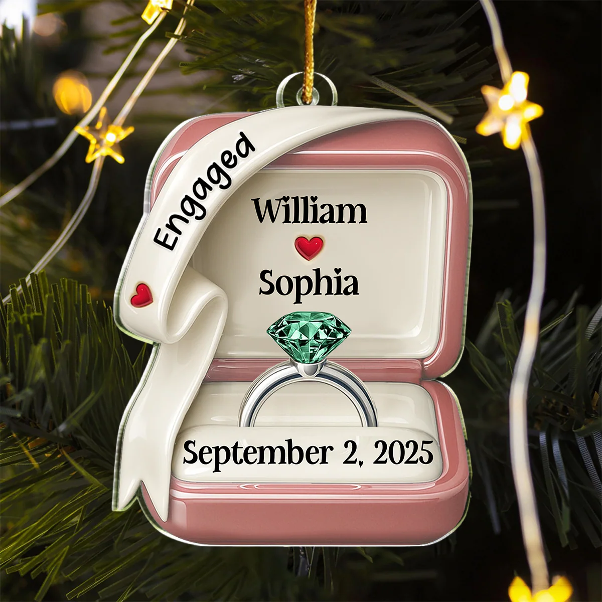 She Said Yes Engaged Married Ring Box - Personalized Acrylic Ornament - Image 2