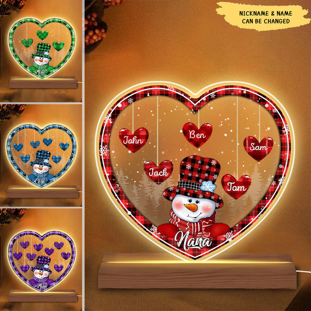 Sparkling Christmas Snowman Nana Little Heart Kids Personalized LED Lamp Night Light - Image 2