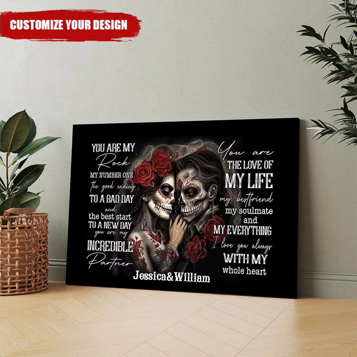 Sugar Skull Personalized Canvas - Gifts For Couples - Image 2