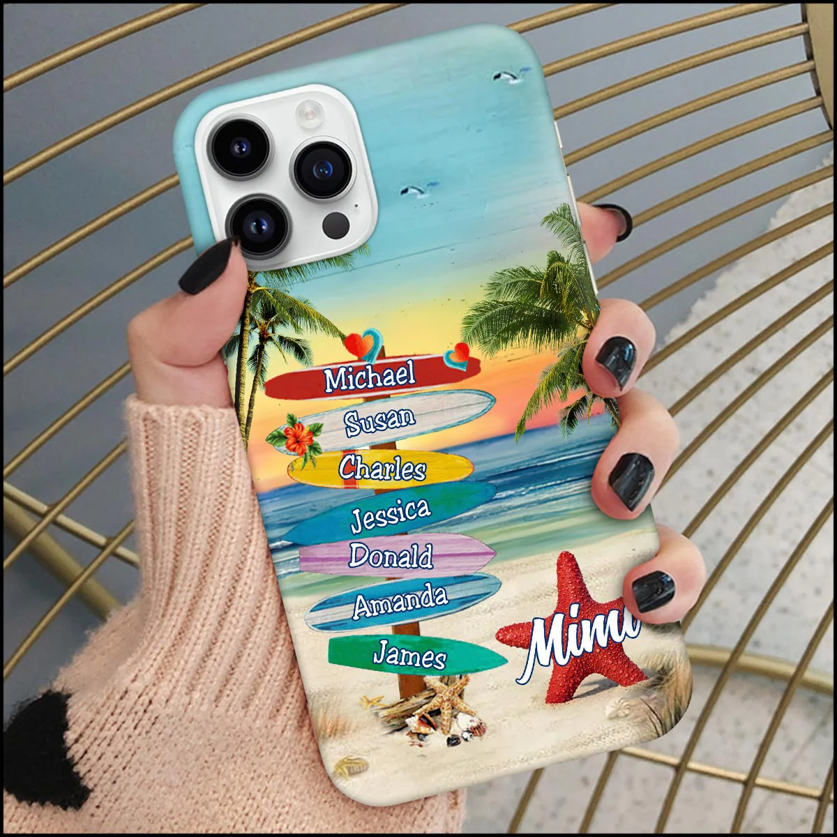 Summer Beach Star Nana Auntie Mom Colorful Kid Sign Personalized Phone Case - Image 4
