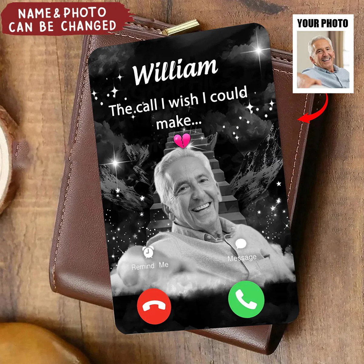 The Call I Wish I Could Make - Personalized Memorial Aluminum Wallet Card - Image 2