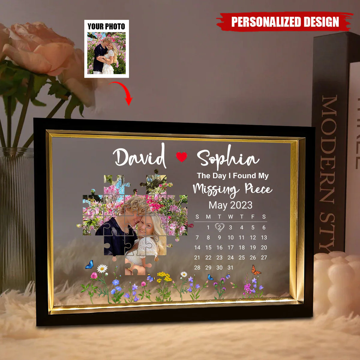 The Day I Found My Missing Piece Lamp Frame Personalized Couple Gift - Image 2
