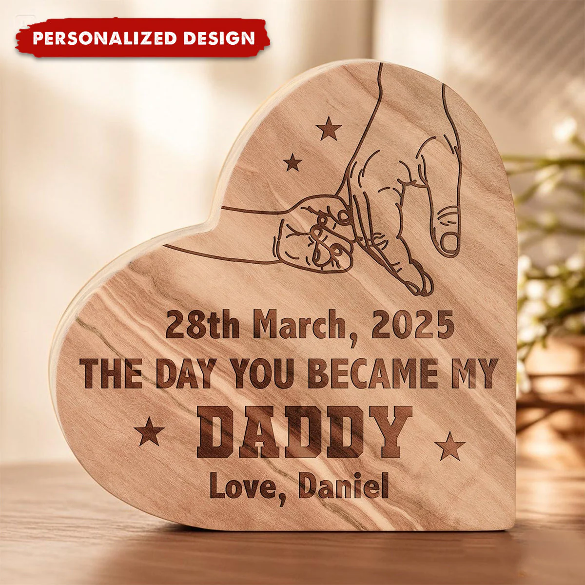 The Day You Became My Daddy - Personalized Engraved Wood Plaque - Image 2