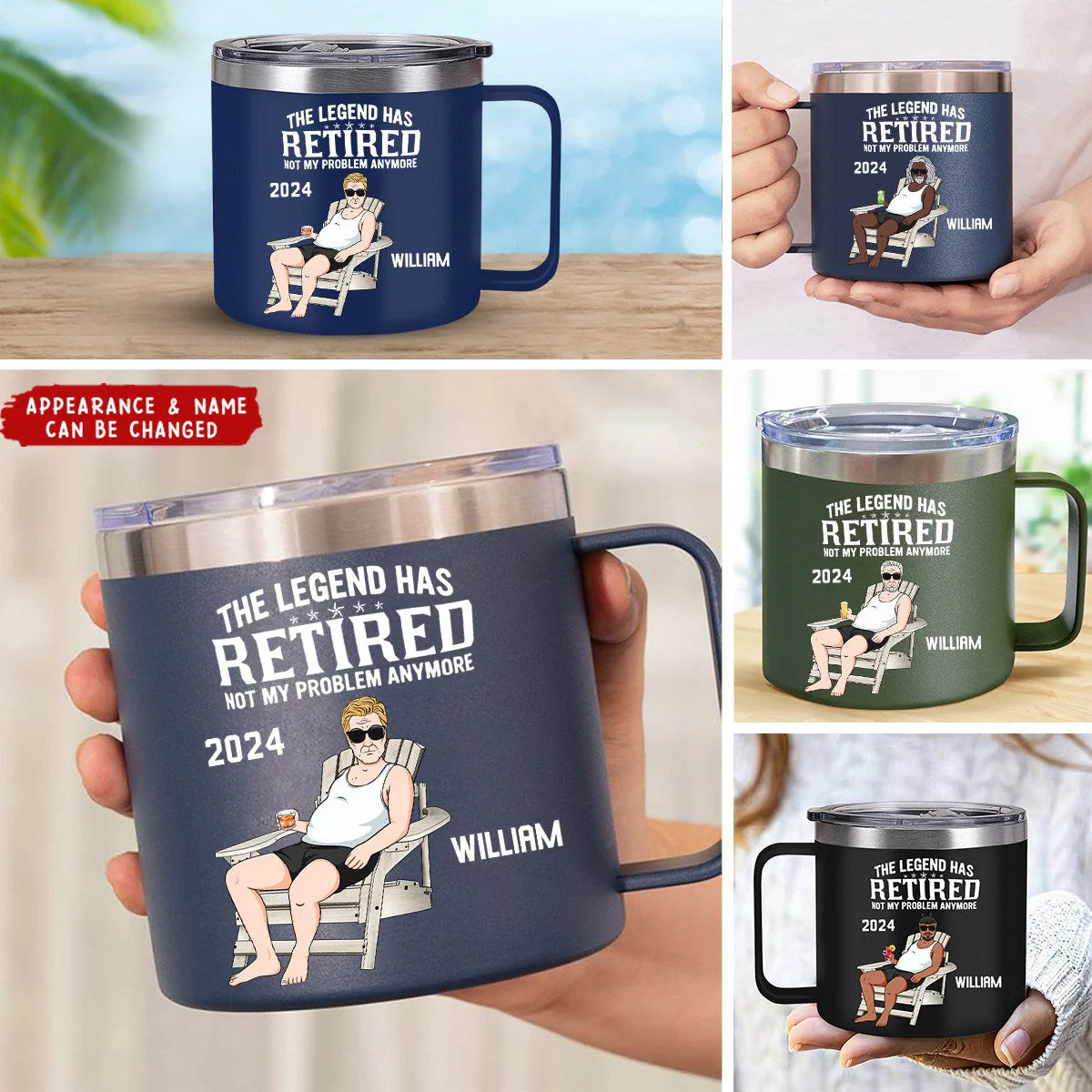 The Legend Has Retired - Personalized 14oz Stainless Steel Tumbler With Handle - Image 3