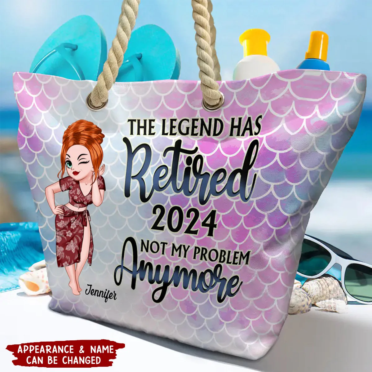 The Legend Has Retired Vintage - Personalized Beach Bag - Image 3