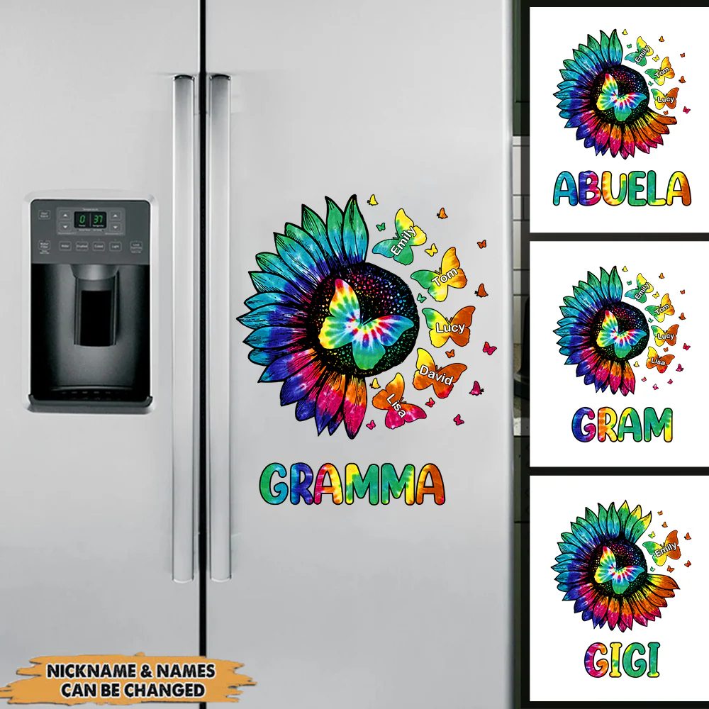 Tie Dye Sunflower Grandma Butterfly Kids- Personalized Sticker - Image 2