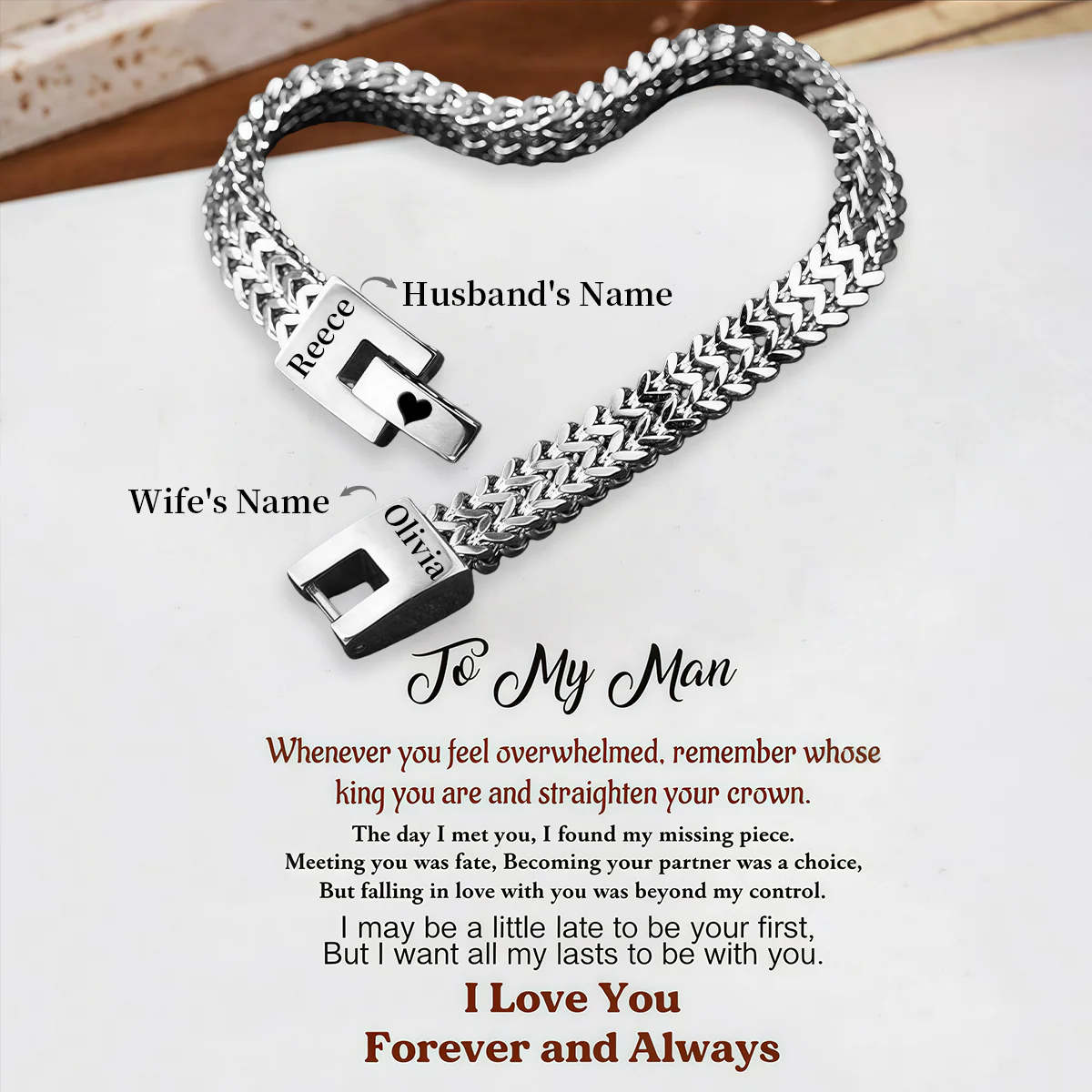 To My Man, Personalized Couples Engraved Bracelet - Image 2