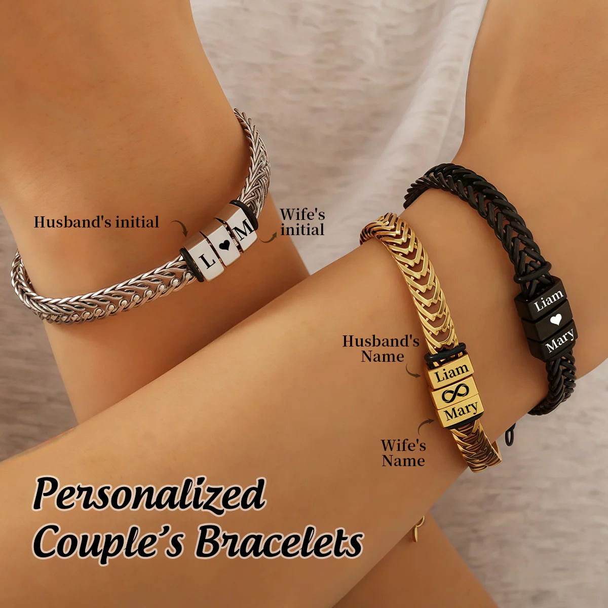 To My Man - Personalized Couples Engraved Name Bracelet - Image 2