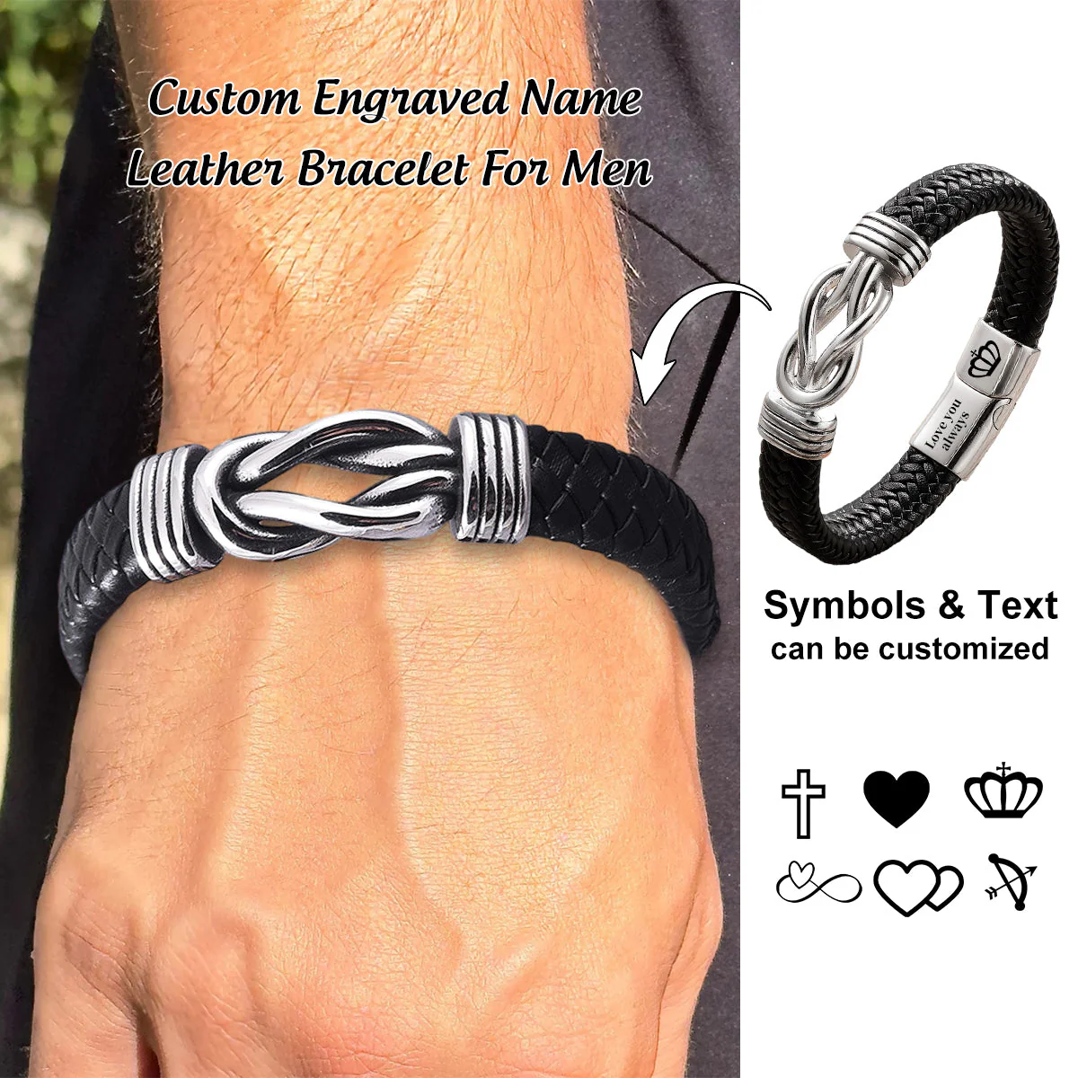To My Man - Personalized Custom Engraved Name Leather Bracelet - Image 3