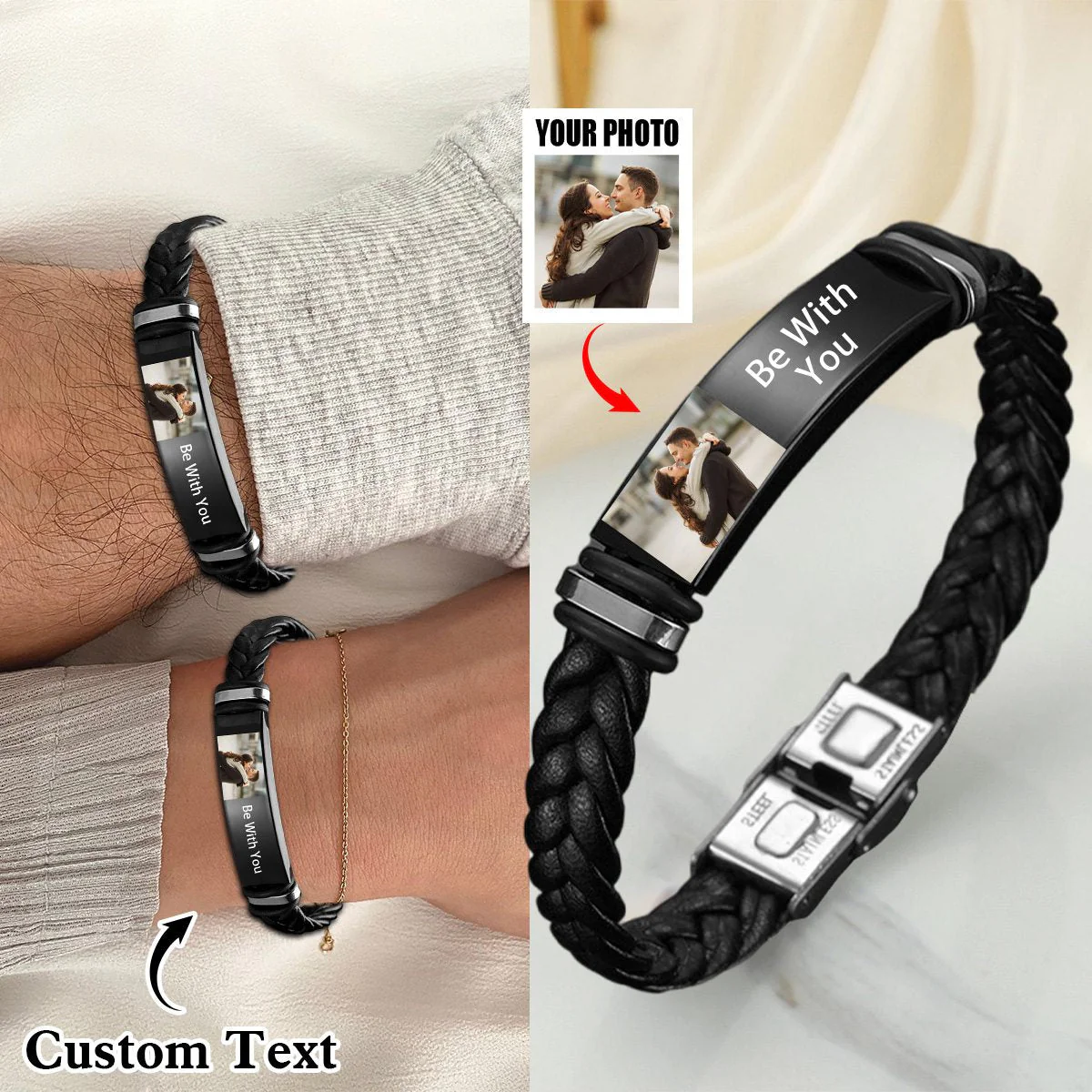 To My Man - Personalized Custom Photo Leather Bracelet - Image 3