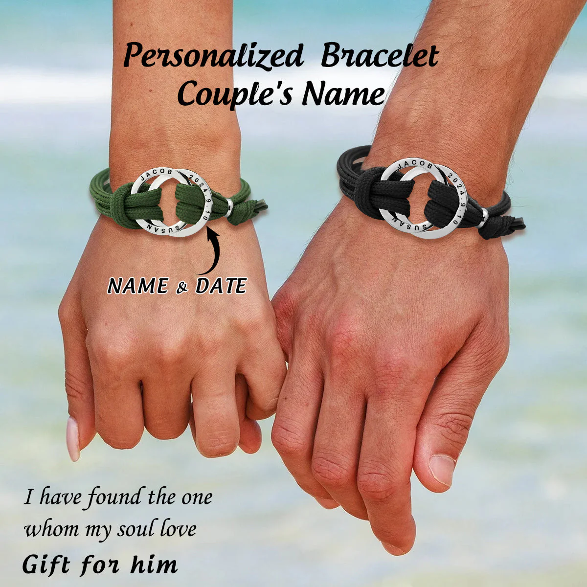 To My Man, Personalized Double Name Date Stainless Steel Bracelet - Image 2