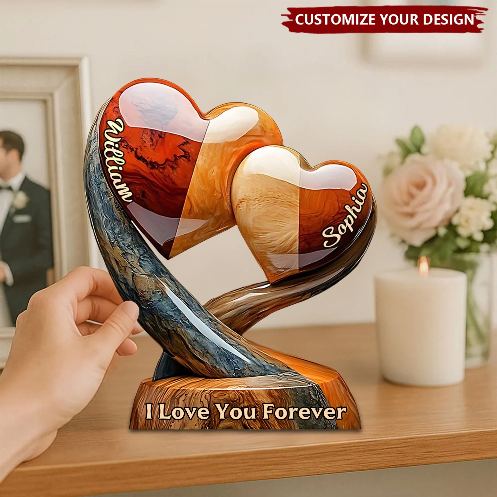 Together Forever - Personalized Two Heart Couple Plaque - Image 2