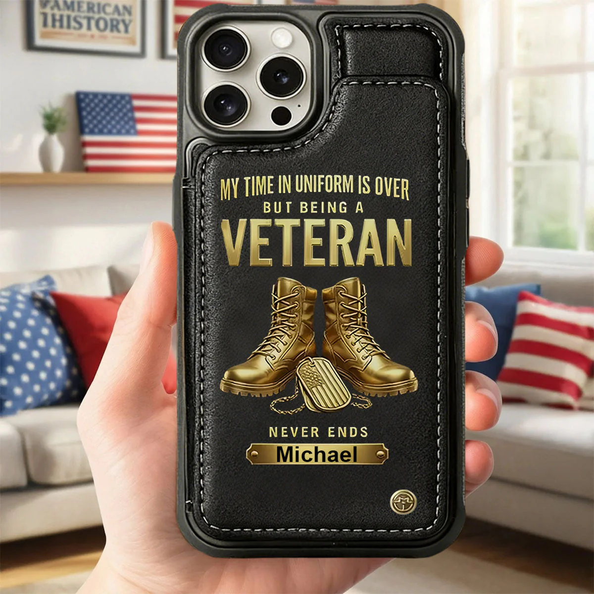 Veteran Never Ends-Personalized Veteran Leather Wallet Phone Case - Image 2
