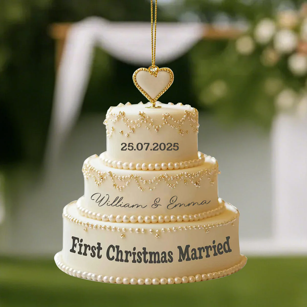 Wedding Cake Personalized Ornament, First Christmas Married Gift - Image 2