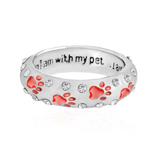 "When I Am with My Pet" Rhinestone Paw Ring - Image 4