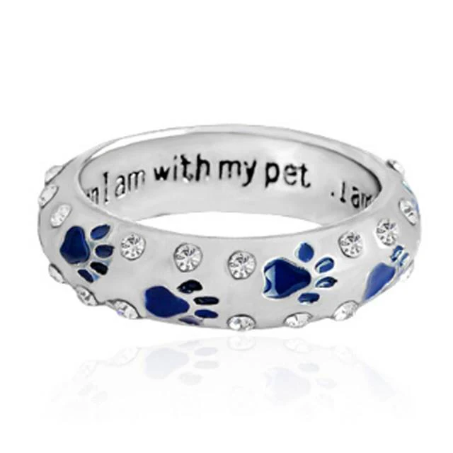 "When I Am with My Pet" Rhinestone Paw Ring - Image 5