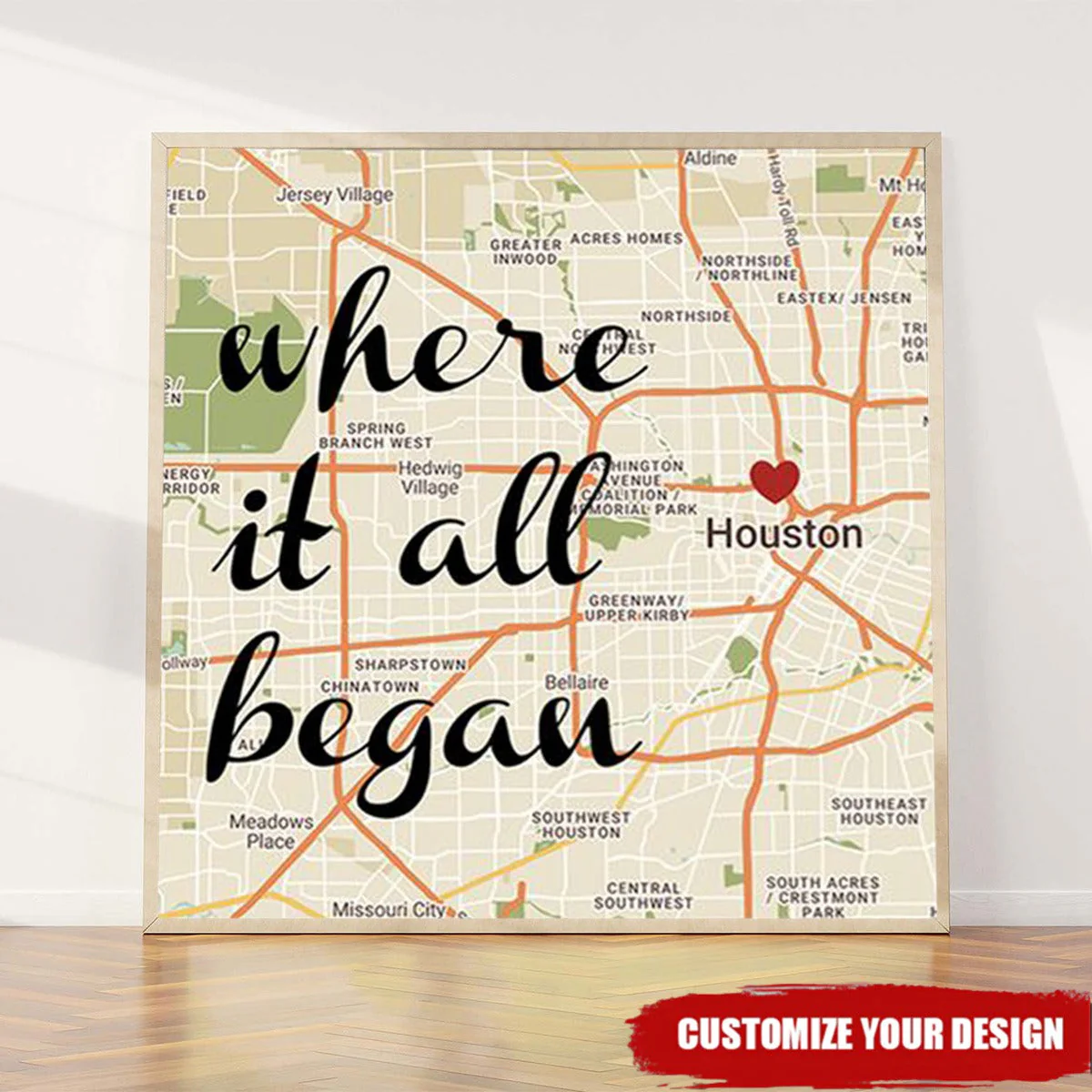 Where It All Began Map Wall Art Retro Style Custom Canvas Print - Image 2