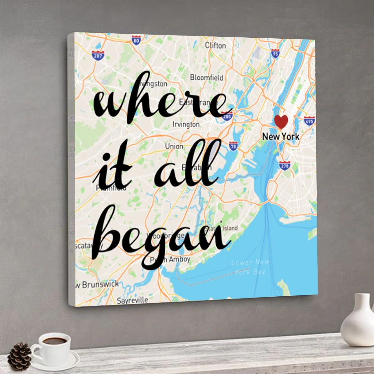 Where It All Began Map Wall Art Retro Style Custom Canvas Print - Image 3