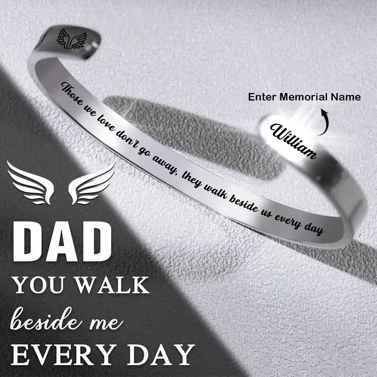 With Me Always - Memorial Personalized Custom Bangle Bracelet Cuffs - Image 2